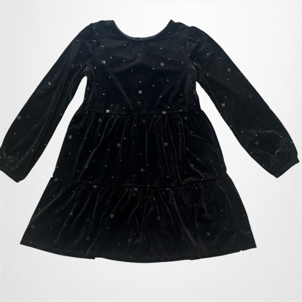 Girls GAP Kids Black Velvet with Glitter Star accents Long Sleeve Dress Size L